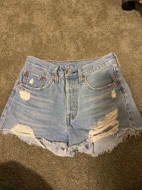 Levi's Light Blue Distressed High-Rise Denim Shorts